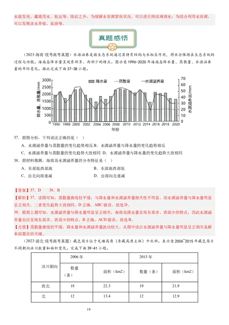 2024届高考一轮复习专题四地球上的水第十一讲水循环、水量平衡与陆地水体相互关系（解析版）_通用版（老高考）复习资料_2024年复习资料_专题训练