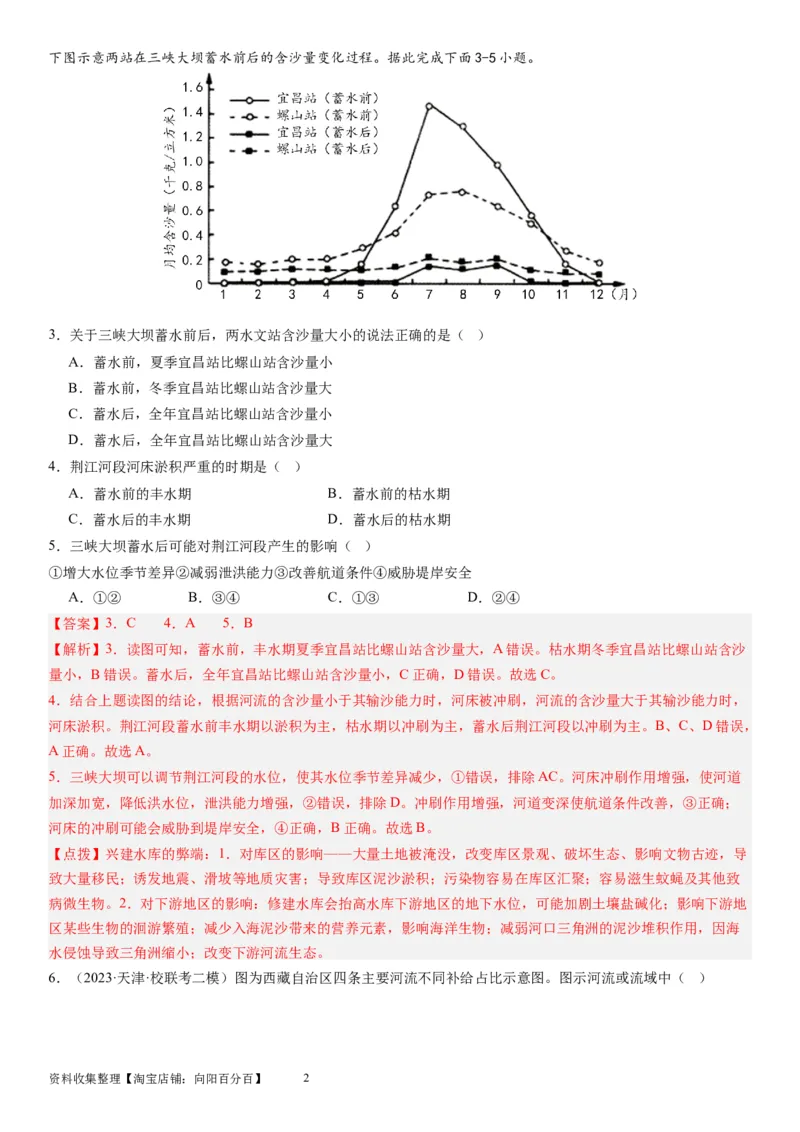 2024届高考一轮复习专题四地球上的水第十一讲水循环、水量平衡与陆地水体相互关系（解析版）_通用版（老高考）复习资料_2024年复习资料_专题训练
