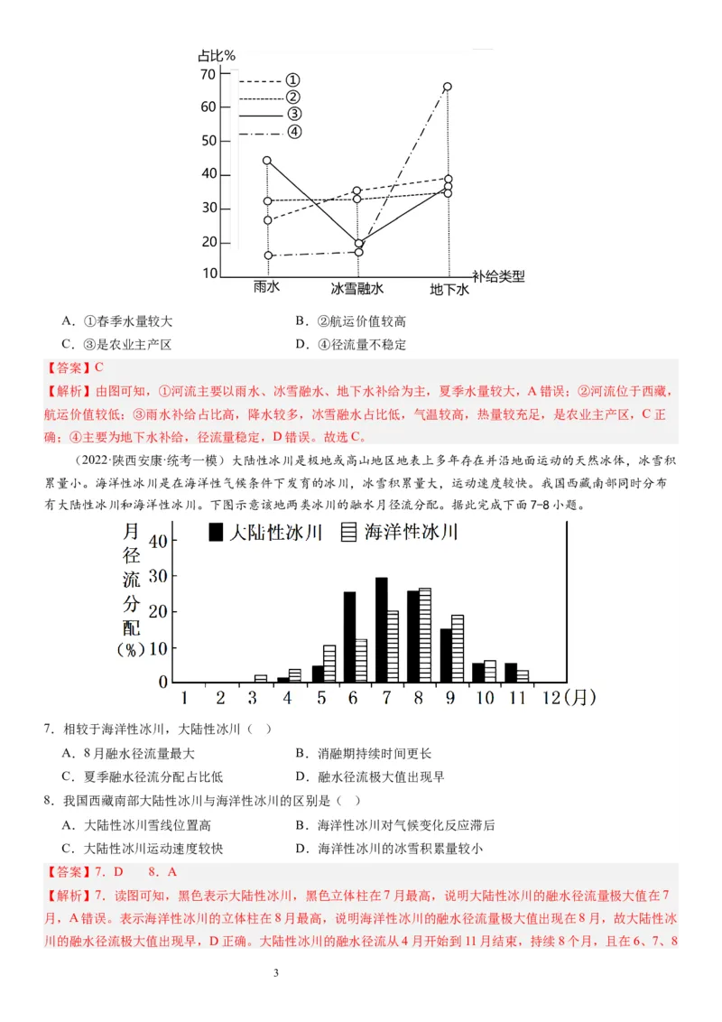 2024届高考一轮复习专题四地球上的水第十一讲水循环、水量平衡与陆地水体相互关系（解析版）_通用版（老高考）复习资料_2024年复习资料_专题训练