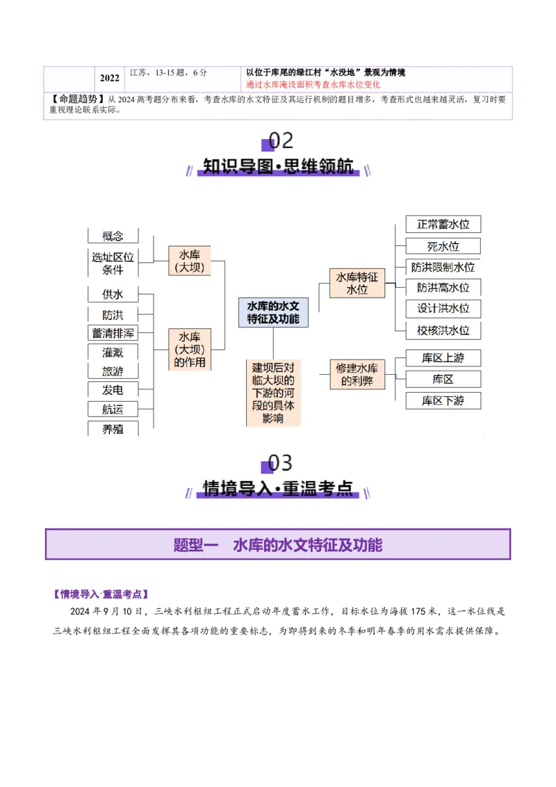 微专题水库的水文特征及功能（讲义）（解析版）_2025年新高考资料_二轮复习_2025年高三地理高考二轮复习专项提升（新高考通用）3405802_二轮讲义