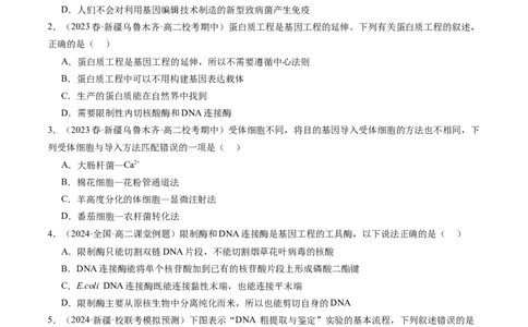 第43讲基因工程（练习）（原卷版）_2024年新高考资料_1.2024一轮复习_2024年高考生物一轮复习讲练测（新教材新高考）