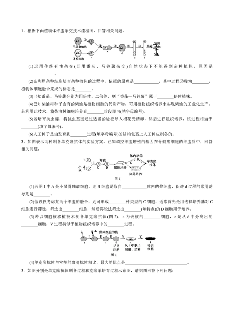 GKSW150_第28讲细胞工程-备战2022年高考生物一轮复习精品讲义（人教版）(原卷版)_新高考复习资料_2022年新高考复习资料_备战2022新高考生物一轮复习精品讲义（人教版）