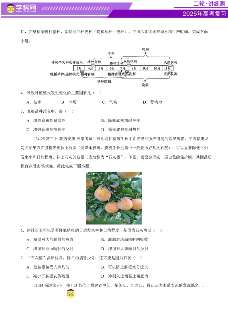 微专题农业技术、市场竞争力、新型服务业（练习）（原卷版）_2025年新高考资料_二轮复习_上好课2025年高考地理二轮复习讲练测（新高考通用）3381954