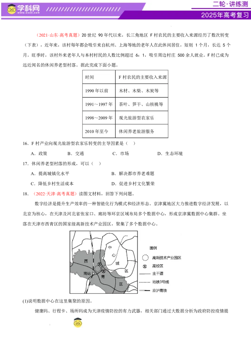 微专题农业技术、市场竞争力、新型服务业（练习）（原卷版）_2025年新高考资料_二轮复习_上好课2025年高考地理二轮复习讲练测（新高考通用）3381954