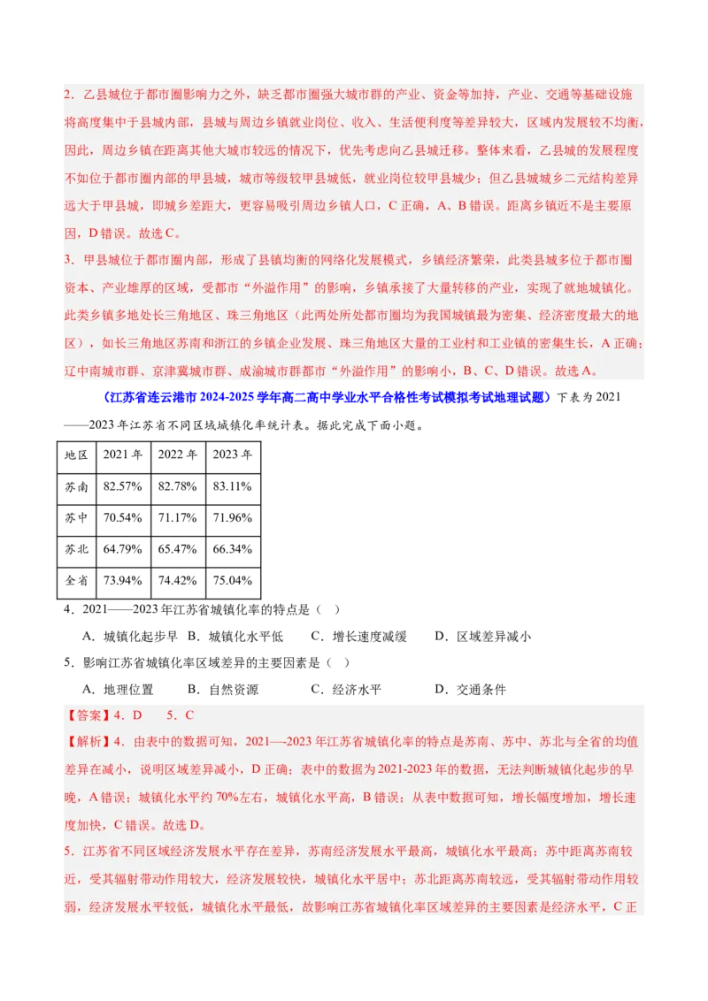 重难点10城乡可持续发展（解析版）_2025年新高考资料_二轮复习_01高考语文等多个文件_2025年高三地理高考二轮复习专项提升_重点&middot;难点&middot;热点专练（分地区）_江苏专用