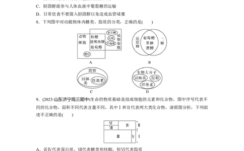 第1单元　课时练2　细胞中的无机物、糖类和脂质_2024年新高考资料_1.2024一轮复习_2024年高考生物一轮复习讲义（新人教版）_学生版在此文件夹_一轮复习69练