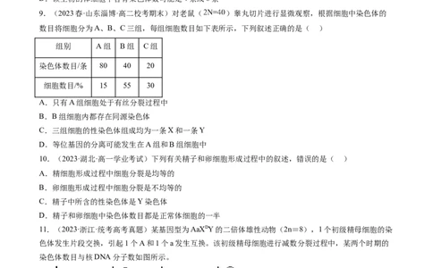 第13讲减数分裂和受精作用（练习）（原卷版）_2024年新高考资料_1.2024一轮复习_2024年高考生物一轮复习讲练测（新教材新高考）
