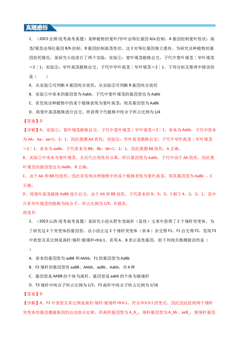 第17.1讲基因的自由组合定律（讲义）（教师版）_2024年新高考资料_1.2024一轮复习_2024年高考生物一轮复习讲练测（新教材新高考）