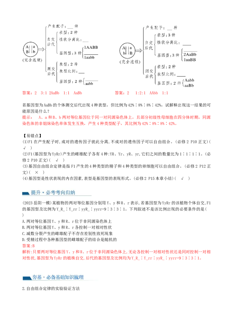 第17.1讲基因的自由组合定律（讲义）（教师版）_2024年新高考资料_1.2024一轮复习_2024年高考生物一轮复习讲练测（新教材新高考）