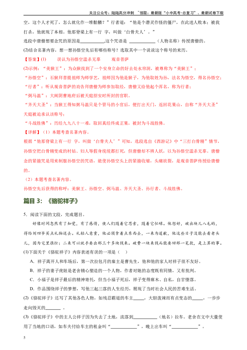 第36讲七年级名著导读梳理（练习）-2024年中考语文一轮复习讲练测（全国通用）（解析版）_02中考总复习（2026版更新中）_01-语文-中考总复习_2024年中考资料_一轮复习