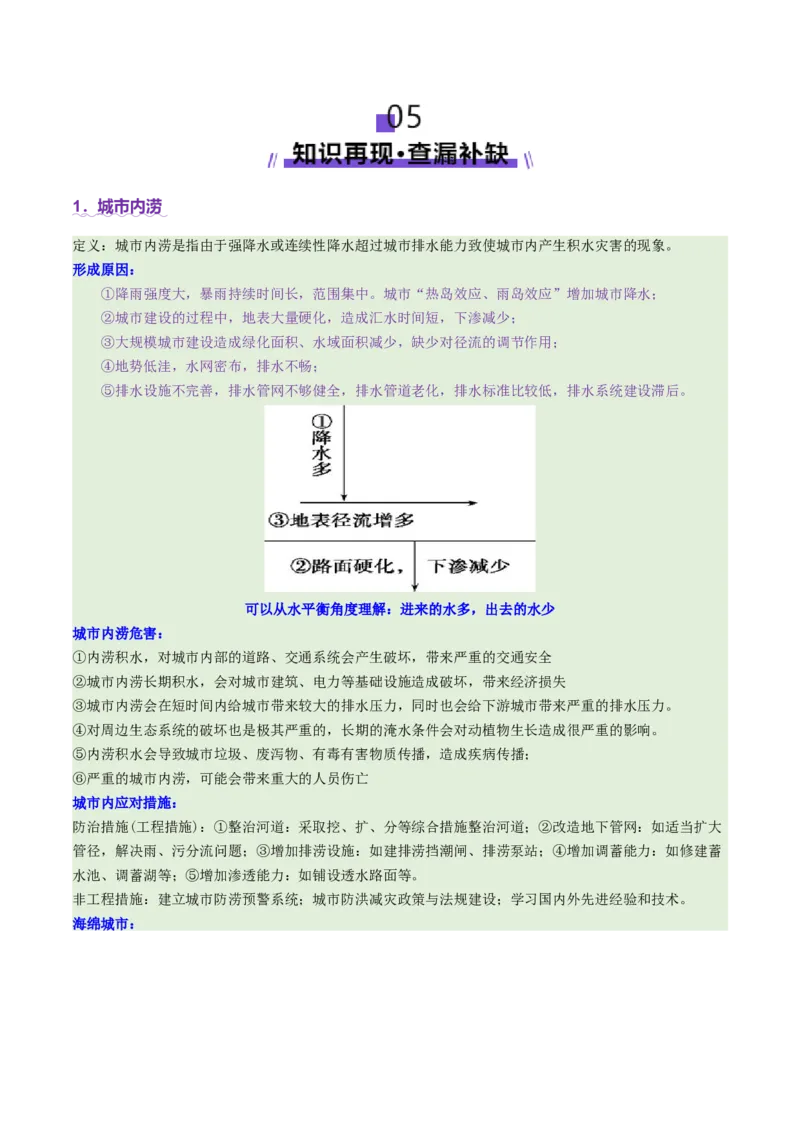 微专题城市内涝（讲义）（解析版）_2025年新高考资料_二轮复习_01高考语文等多个文件_2025年高三地理高考二轮复习专项提升_二轮讲义