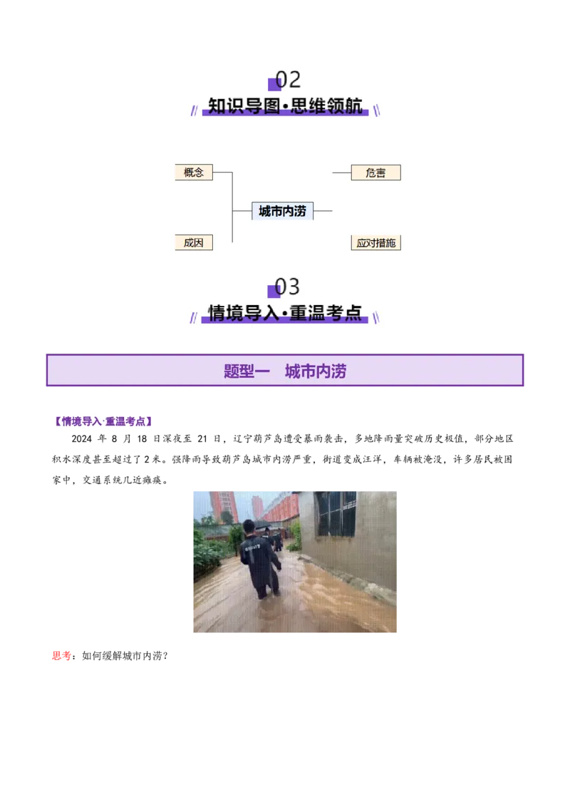 微专题城市内涝（讲义）（原卷版）_2025年新高考资料_二轮复习_01高考语文等多个文件_2025年高三地理高考二轮复习专项提升_二轮讲义
