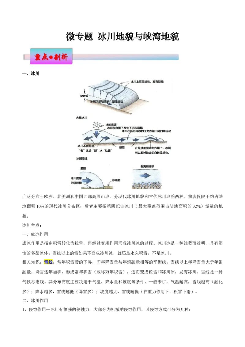 微专题冰川地貌与峡湾地貌（原卷版）_2025年新高考资料_二轮复习_01高考语文等多个文件_2025年高三地理高考二轮复习专项提升_微专题集成讲练