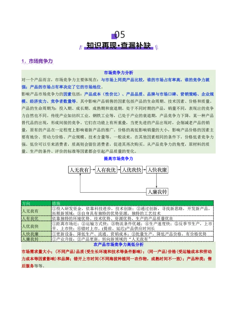 微专题市场竞争力（讲义）（原卷版）_2025年新高考资料_二轮复习_01高考语文等多个文件_上好课2025年高考地理二轮复习讲练测（新高考通用）_第一部分专题突破