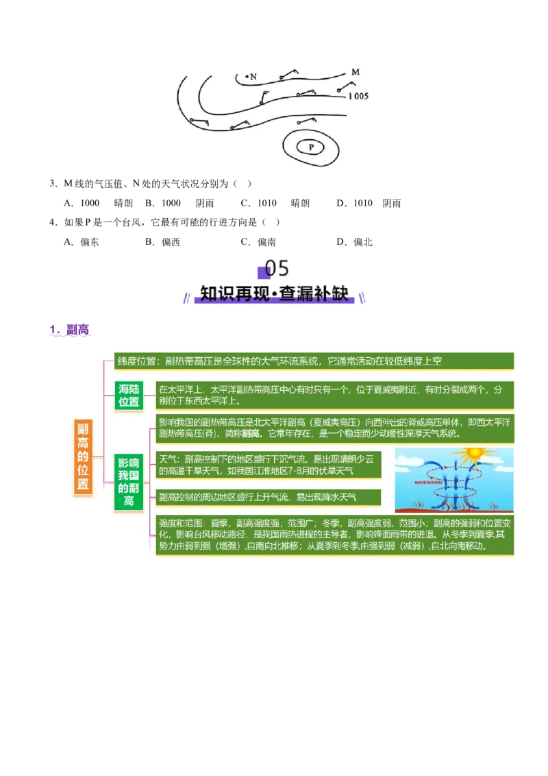 微专题副高（讲义）（原卷版）_2025年新高考资料_二轮复习_2025年高三地理高考二轮复习专项提升（新高考通用）3405802_二轮讲义