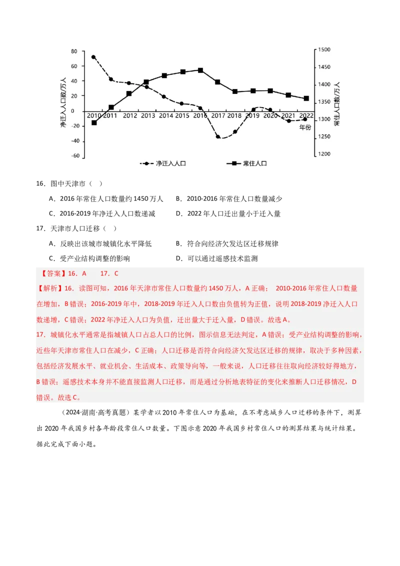 重难点11人口（解析版）_2025年新高考资料_二轮复习_01高考语文等多个文件_2025年高三地理高考二轮复习专项提升_重点&middot;难点&middot;热点专练（分地区）_天津专用