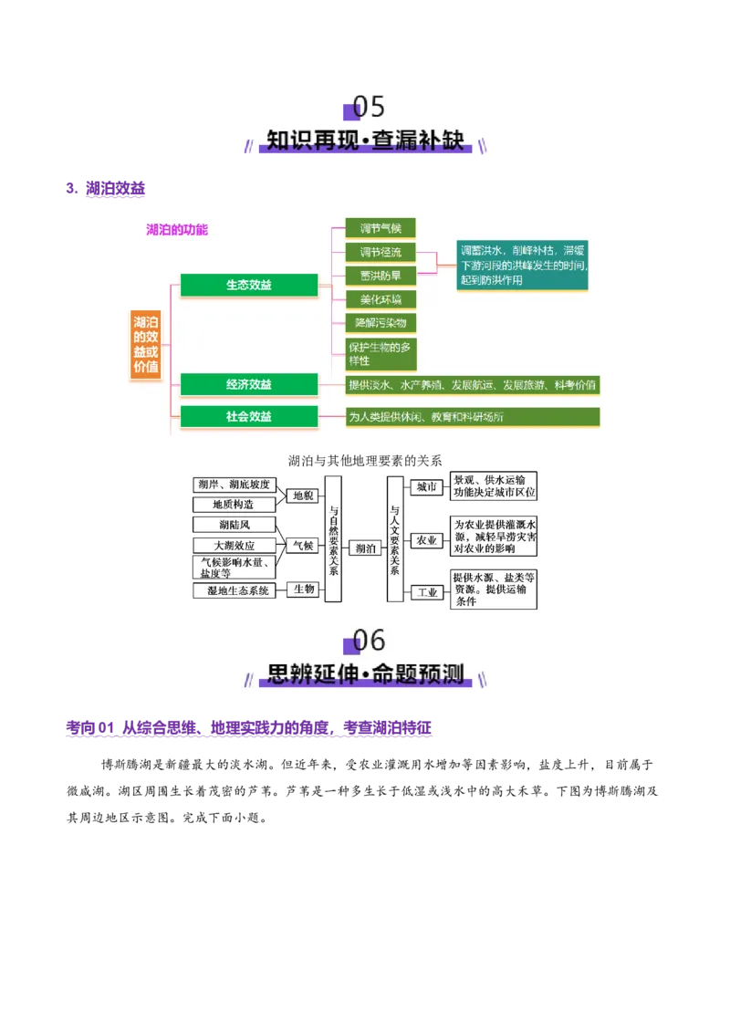 微专题湖泊（讲义）（原卷版）_2025年新高考资料_二轮复习_01高考语文等多个文件_2025年高三地理高考二轮复习专项提升_二轮讲义
