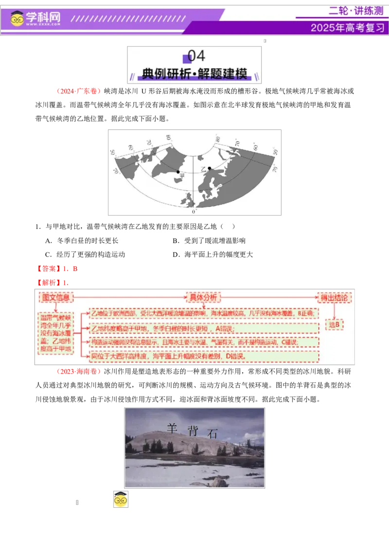 微专题冰川地貌（讲义）（解析版）_2025年新高考资料_二轮复习_上好课2025年高考地理二轮复习讲练测（新高考通用）3381954