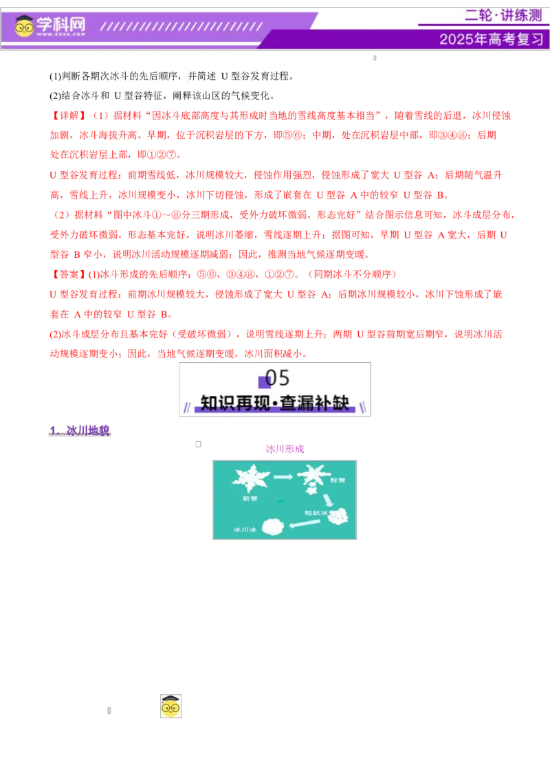 微专题冰川地貌（讲义）（解析版）_2025年新高考资料_二轮复习_上好课2025年高考地理二轮复习讲练测（新高考通用）3381954
