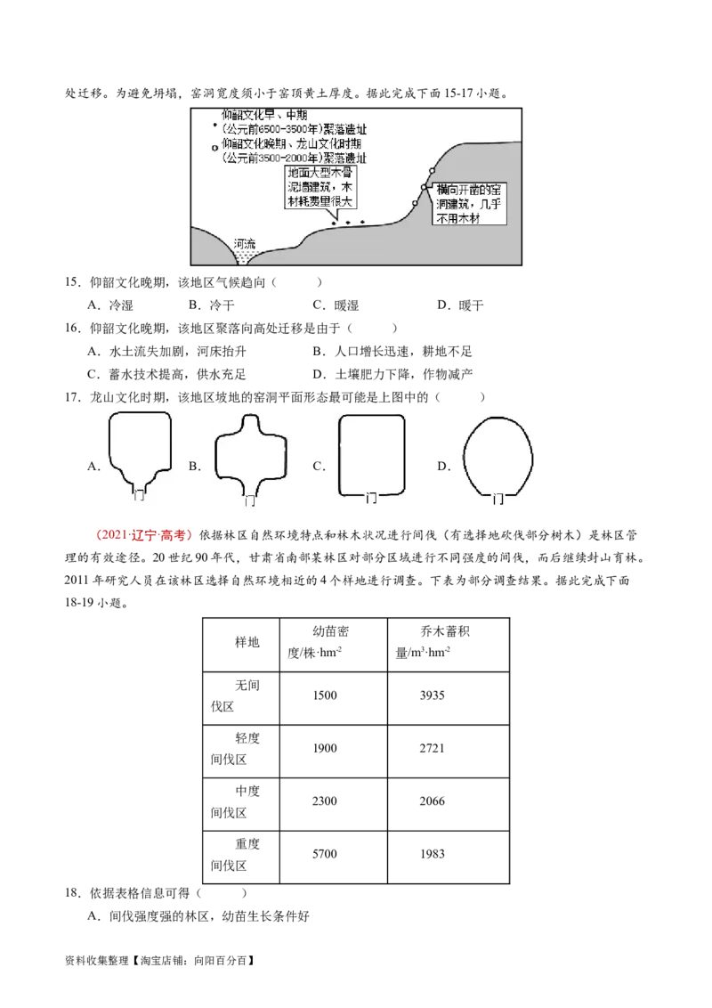 专题15资源、环境与区域发展-学易金卷：五年（2019-2023）高考地理真题分项汇编（原卷版）_通用版（老高考）复习资料_2024年复习资料