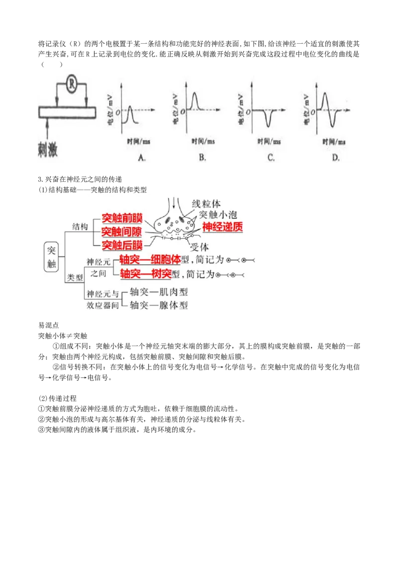 第26.2讲神经冲动的产生、传导和传递（讲义）（学生版）_2024年新高考资料_1.2024一轮复习_2024年高考生物一轮复习讲练测（新教材新高考）
