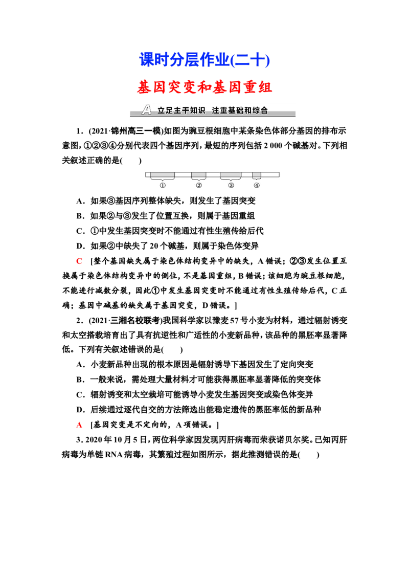 [13326503]备考2023生物课时分层作业20　基因突变和基因重组(含解析）_新高考复习资料_2023年新高考复习资料_专项复习_备考2023新高考生物课时分层作业