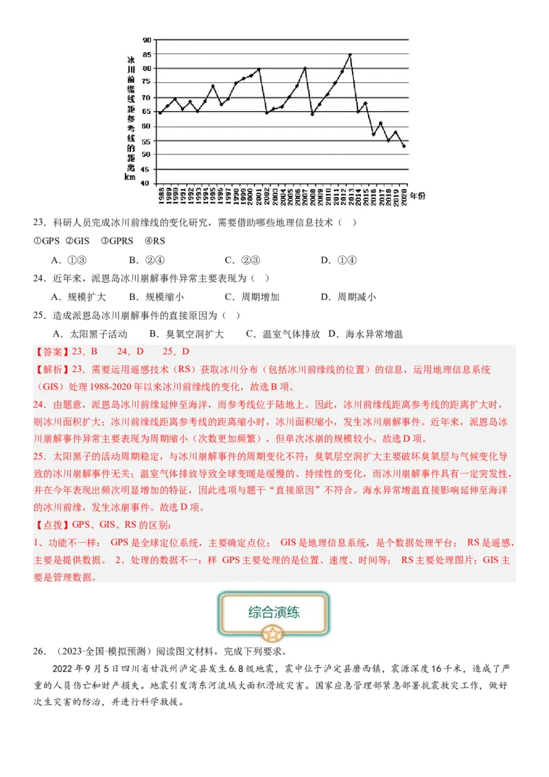 2024届高考一轮复习专题七自然灾害及其防治第二十一讲地理信息技术与防灾减灾（解析版）_通用版（老高考）复习资料_2024年复习资料_专题训练