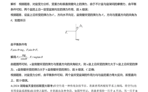 热点1　受力分析和共点力平衡_04高考物理_2025年新高考资料_二轮复习_2025年高考物理大二轮_2025物理二轮专题复习教师用书Word版文档_考前特训_热点排查练