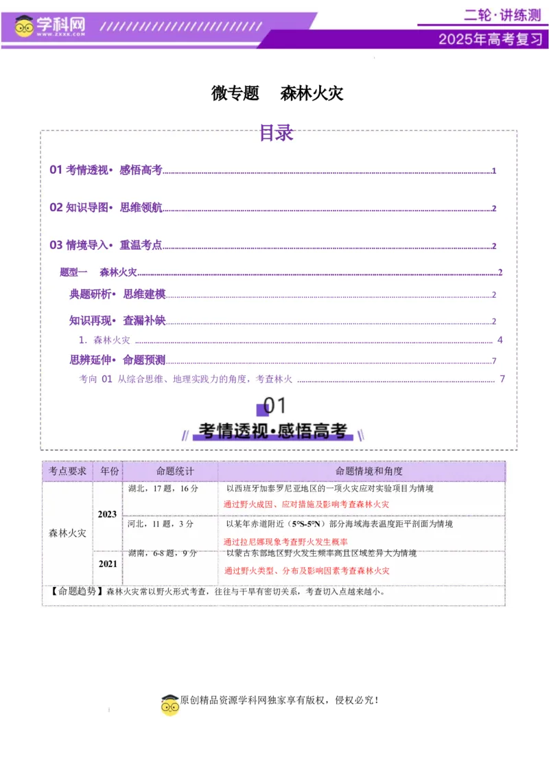 微专题森林火灾（讲义）（原卷版）_2025年新高考资料_二轮复习_上好课2025年高考地理二轮复习讲练测（新高考通用）3381954