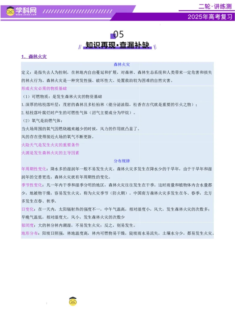 微专题森林火灾（讲义）（原卷版）_2025年新高考资料_二轮复习_上好课2025年高考地理二轮复习讲练测（新高考通用）3381954