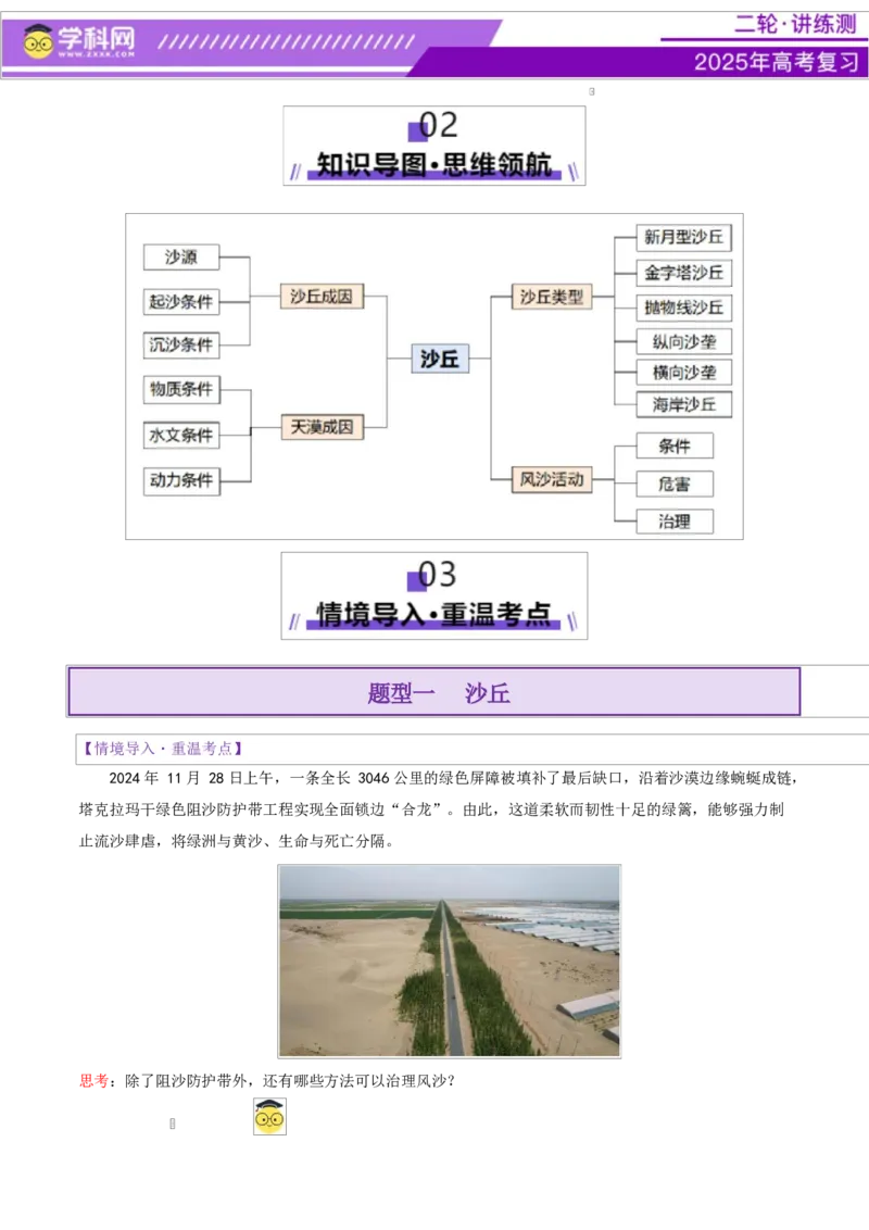 微专题沙丘（讲义）（原卷版）_2025年新高考资料_二轮复习_上好课2025年高考地理二轮复习讲练测（新高考通用）3381954