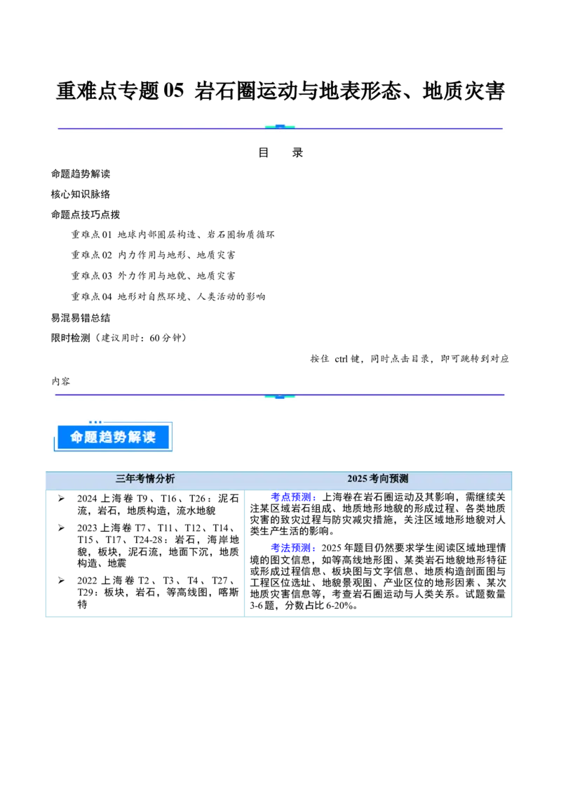 重难点专题05岩石圈运动与地表形态、地质灾害（解析版）_2025年新高考资料_二轮复习_2025年高三地理高考二轮复习专项提升（新高考通用）3405802_重点&middot;难点&middot;热点专练（分地区）