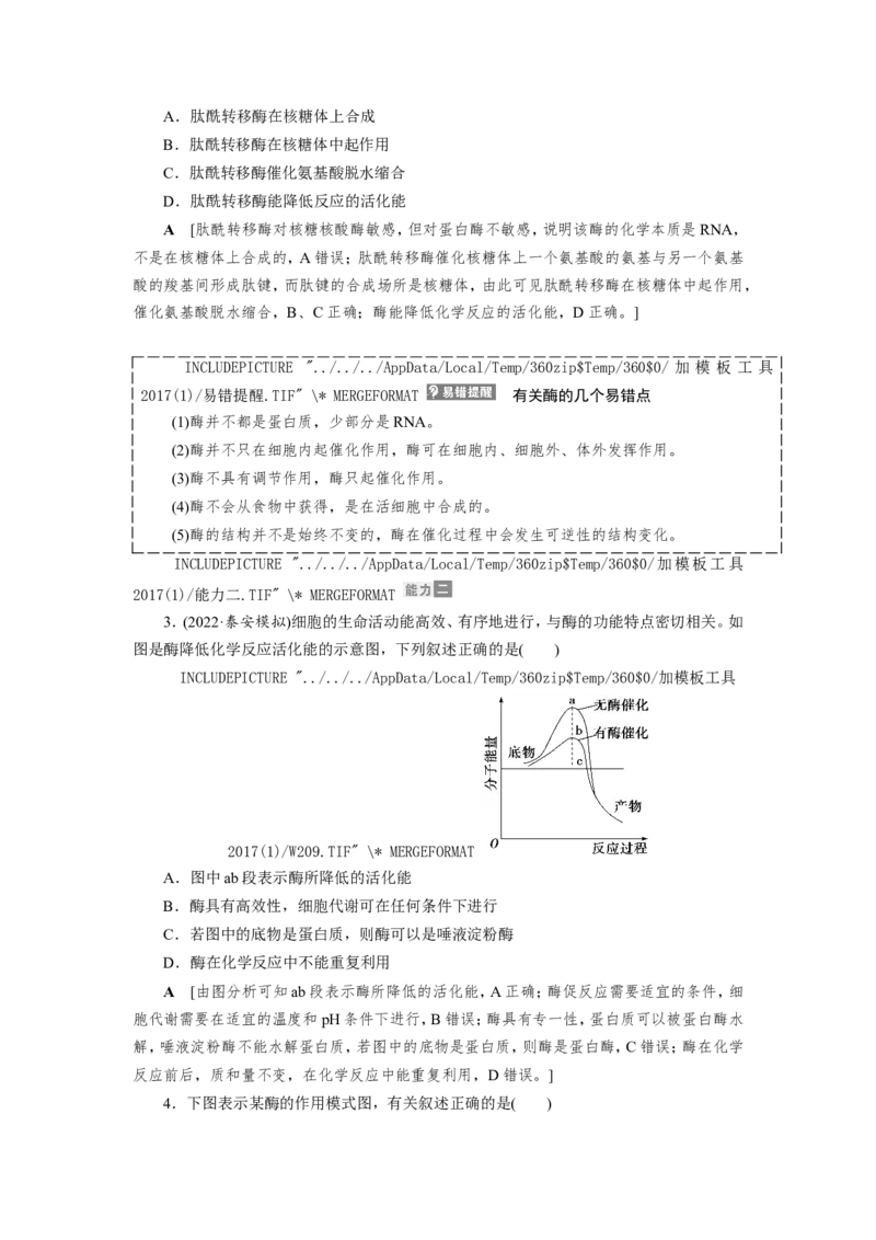 [12501775]高中生物一轮复习学案：第7讲　降低化学反应活化能的酶_新高考复习资料_2023年新高考复习资料_一轮复习_精讲精练2023届新高考生物一轮复习学案