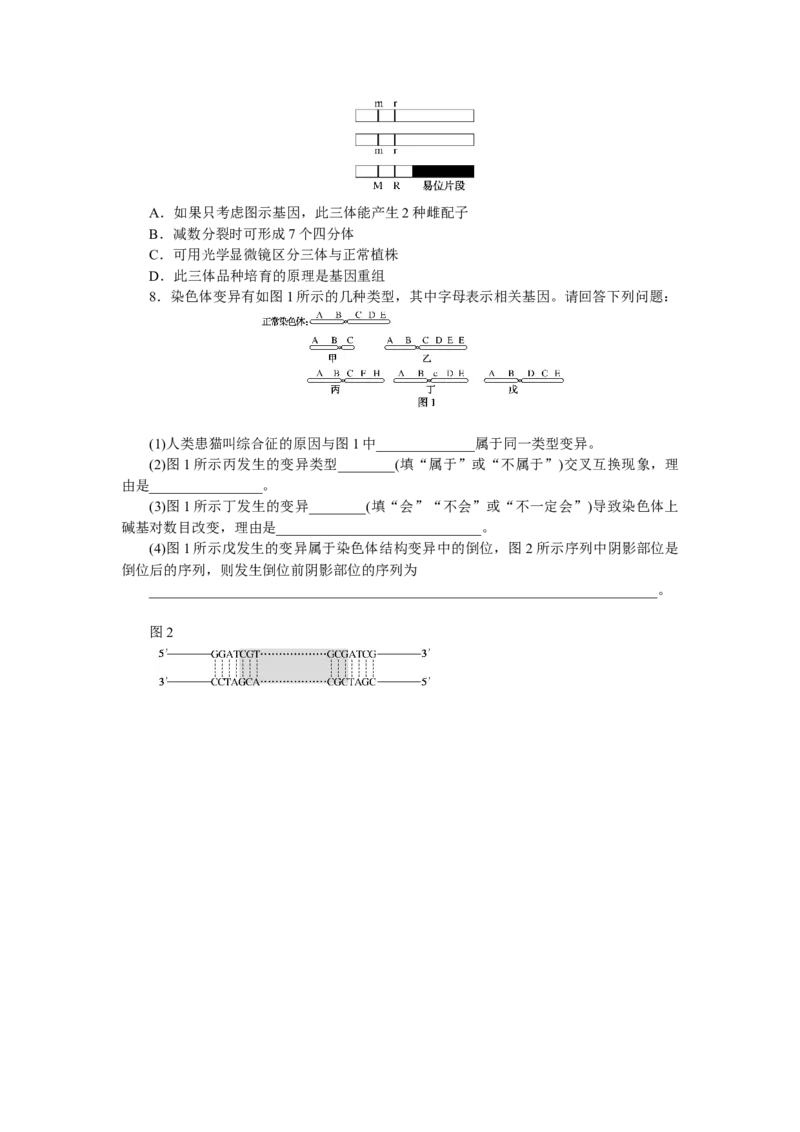 专练48　染色体变异的分析及低温诱导植物染色体数目的变化_通用版（老高考）复习资料_2023年复习资料_专项复习_2023《微专题&middot;小练习》&middot;生物