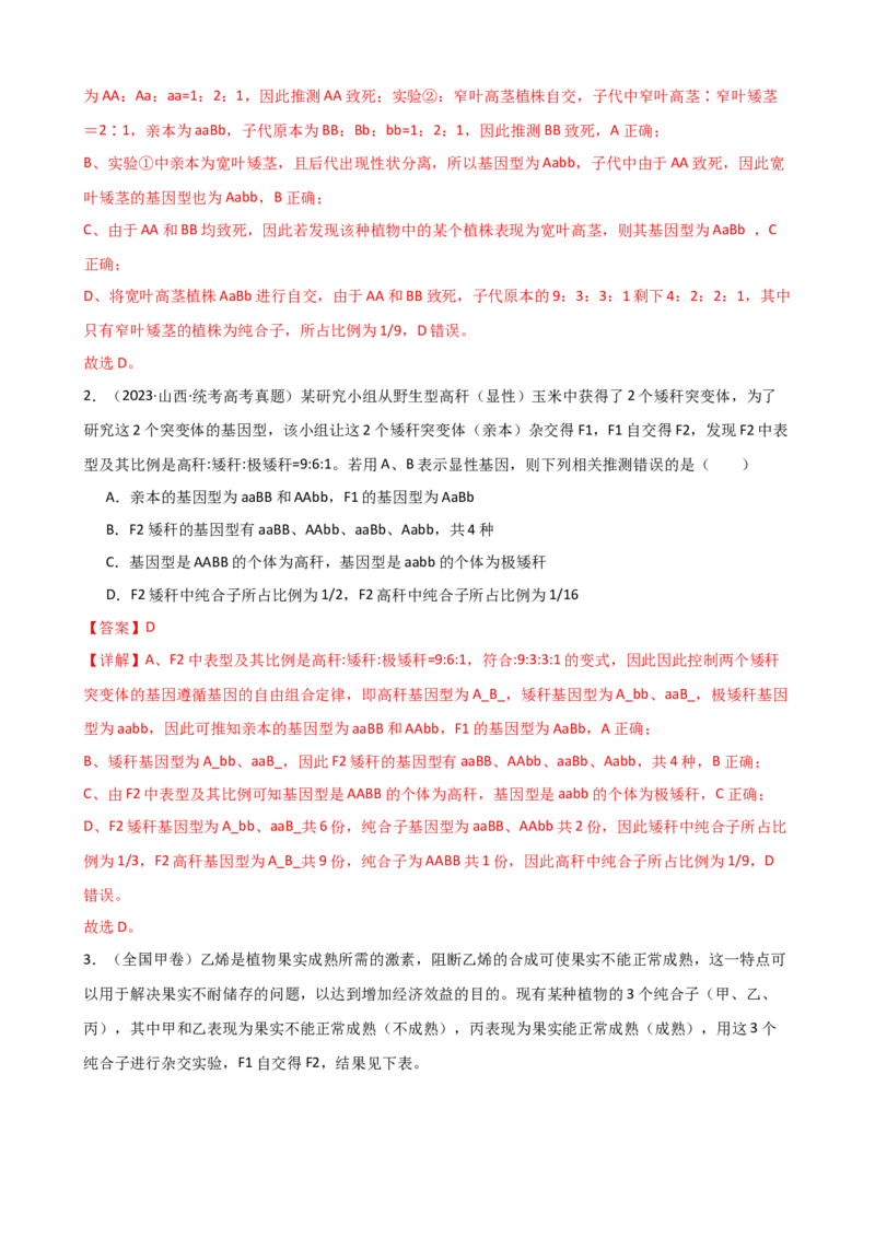 第17.2讲基因的自由组合定律相关题型（讲义）（教师版）_2024年新高考资料_1.2024一轮复习_2024年高考生物一轮复习讲练测（新教材新高考）