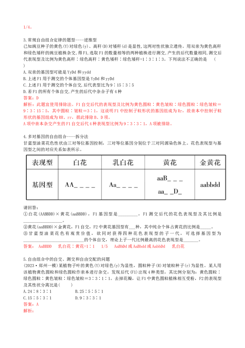 第17.2讲基因的自由组合定律相关题型（讲义）（教师版）_2024年新高考资料_1.2024一轮复习_2024年高考生物一轮复习讲练测（新教材新高考）