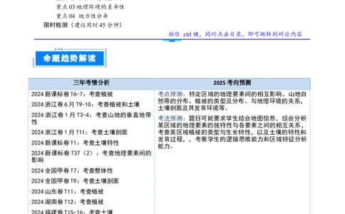 重难点08地理环境的整体性和差异性（原卷版）_2025年新高考资料_二轮复习_01高考语文等多个文件_2025年高三地理高考二轮复习专项提升_重点&middot;难点&middot;热点专练（分地区）
