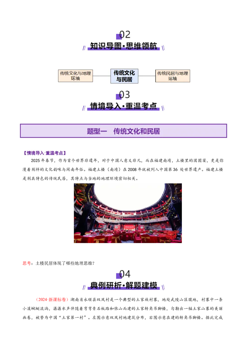 微专题传统文化和民居（讲义）（原卷版）_2025年新高考资料_二轮复习_2025年高三地理高考二轮复习专项提升（新高考通用）3405802_二轮讲义