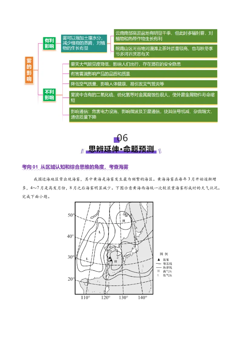 微专题雨雾云（讲义）（原卷版）_2025年新高考资料_二轮复习_2025年高三地理高考二轮复习专项提升（新高考通用）3405802_二轮讲义