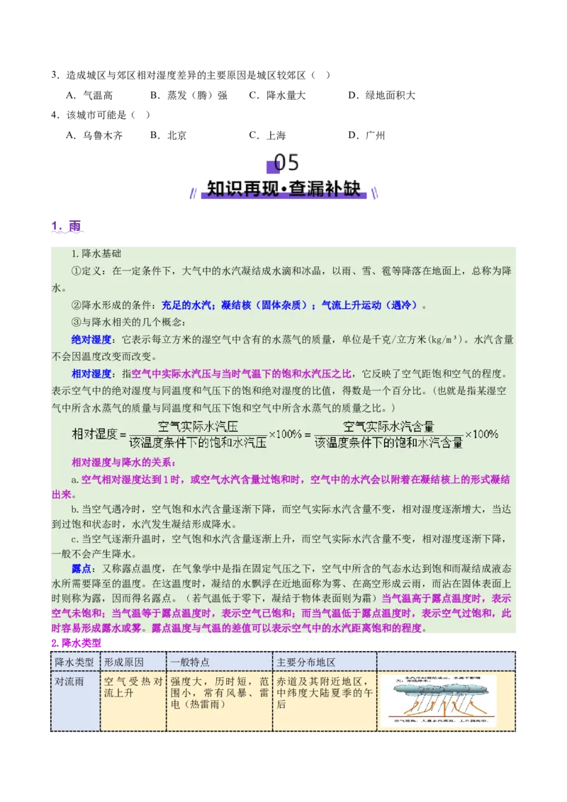 微专题雨雾云（讲义）（原卷版）_2025年新高考资料_二轮复习_2025年高三地理高考二轮复习专项提升（新高考通用）3405802_二轮讲义