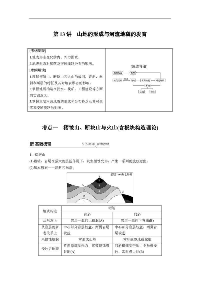 19必修①第5章地表形态的塑造第13讲山地的形成与河流地貌的发育_通用版（老高考）复习资料_2023年复习资料_地理高三一轮复习系列_地理高三一轮复习系列《一轮复习讲义》（教师版）