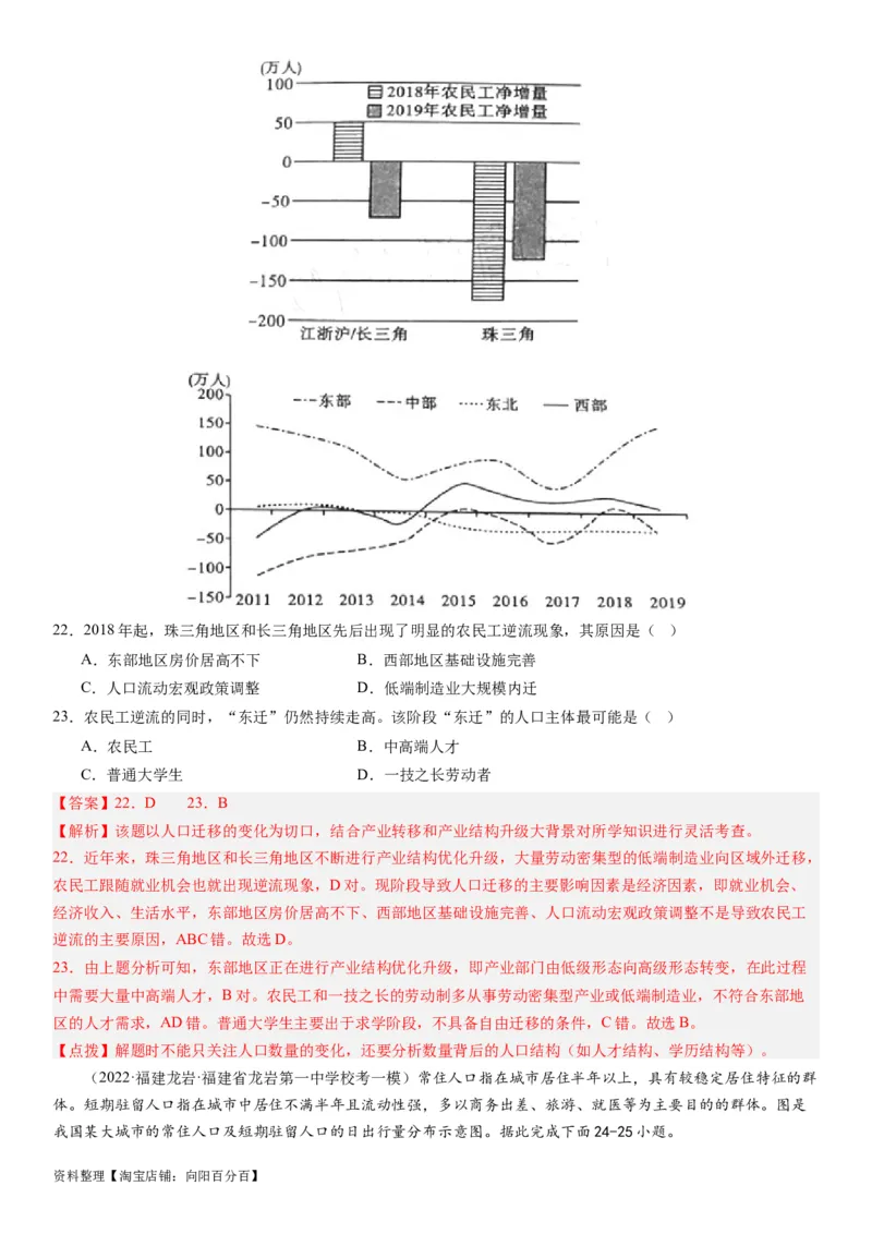 2024届高考一轮复习专题八人口第二十三讲人口迁移（解析版）_通用版（老高考）复习资料_2024年复习资料_完备战2024年高考地理一轮复习考点帮（全国通用）_专题训练
