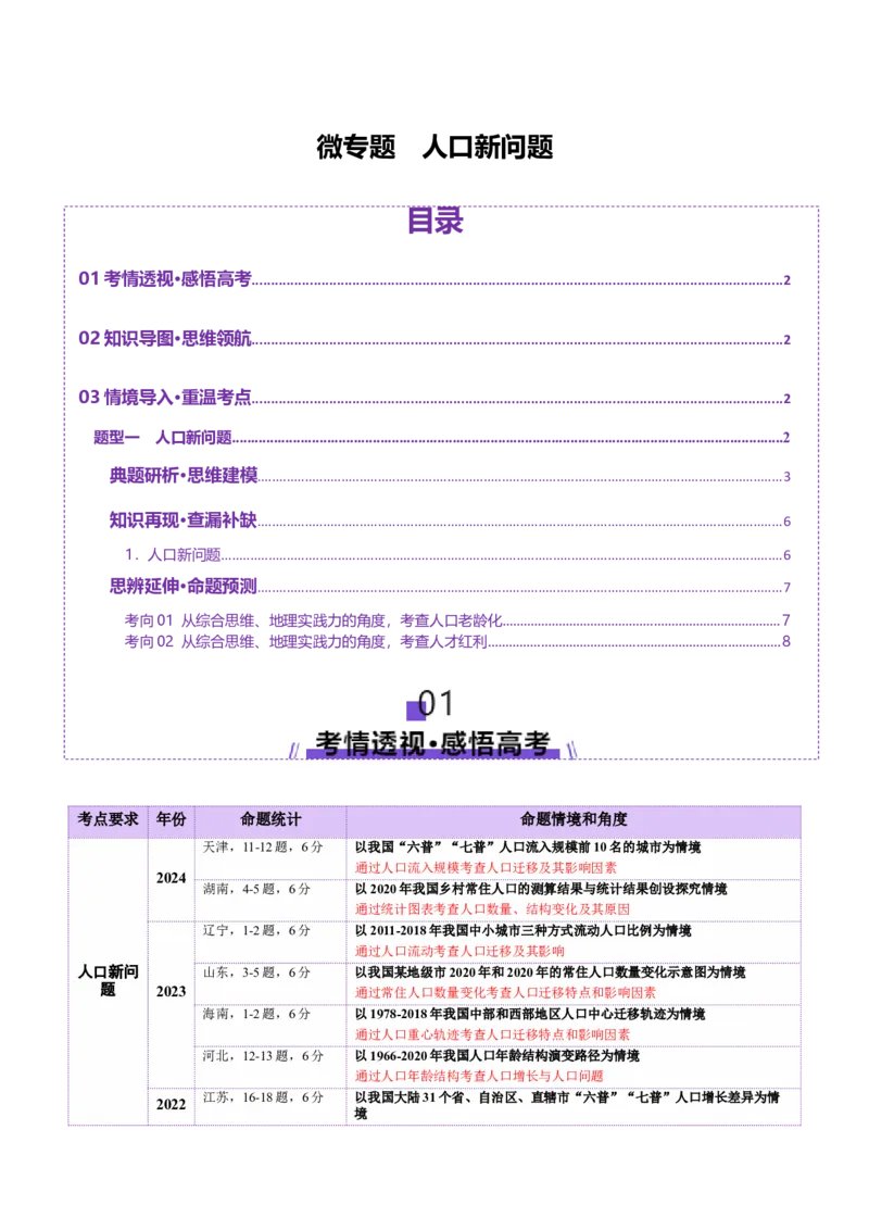 微专题人口新问题（讲义）（解析版）_2025年新高考资料_二轮复习_2025年高三地理高考二轮复习专项提升（新高考通用）3405802_二轮讲义