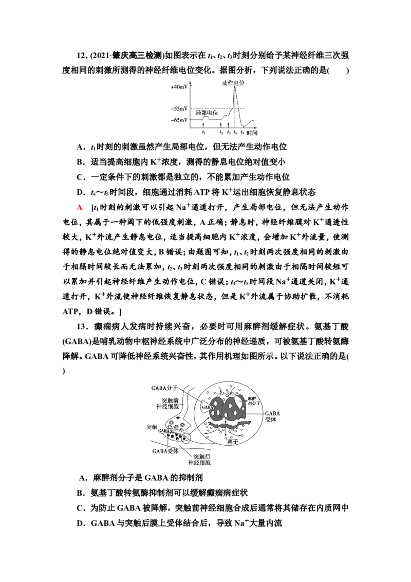 [13326513]备考2023生物课时分层作业26　神经冲动的产生和传导、神经系统的分级调节及人脑的高级功能(含解析）_新高考复习资料_2023年新高考复习资料_专项复习