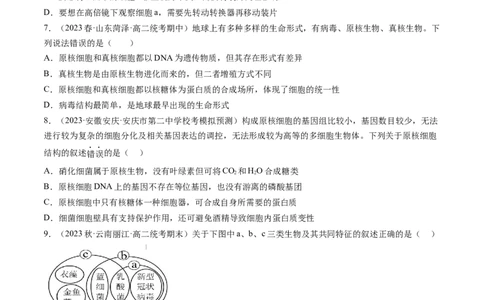 第1讲走近细胞（练习）（原卷版）_2024年新高考资料_1.2024一轮复习_2024年高考生物一轮复习讲练测（新教材新高考）