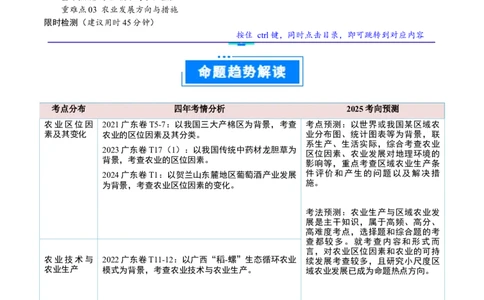 重难点09农业区位及其产业发展（原卷版）_2025年新高考资料_二轮复习_01高考语文等多个文件_2025年高三地理高考二轮复习专项提升_重点&middot;难点&middot;热点专练（分地区）_广东专用