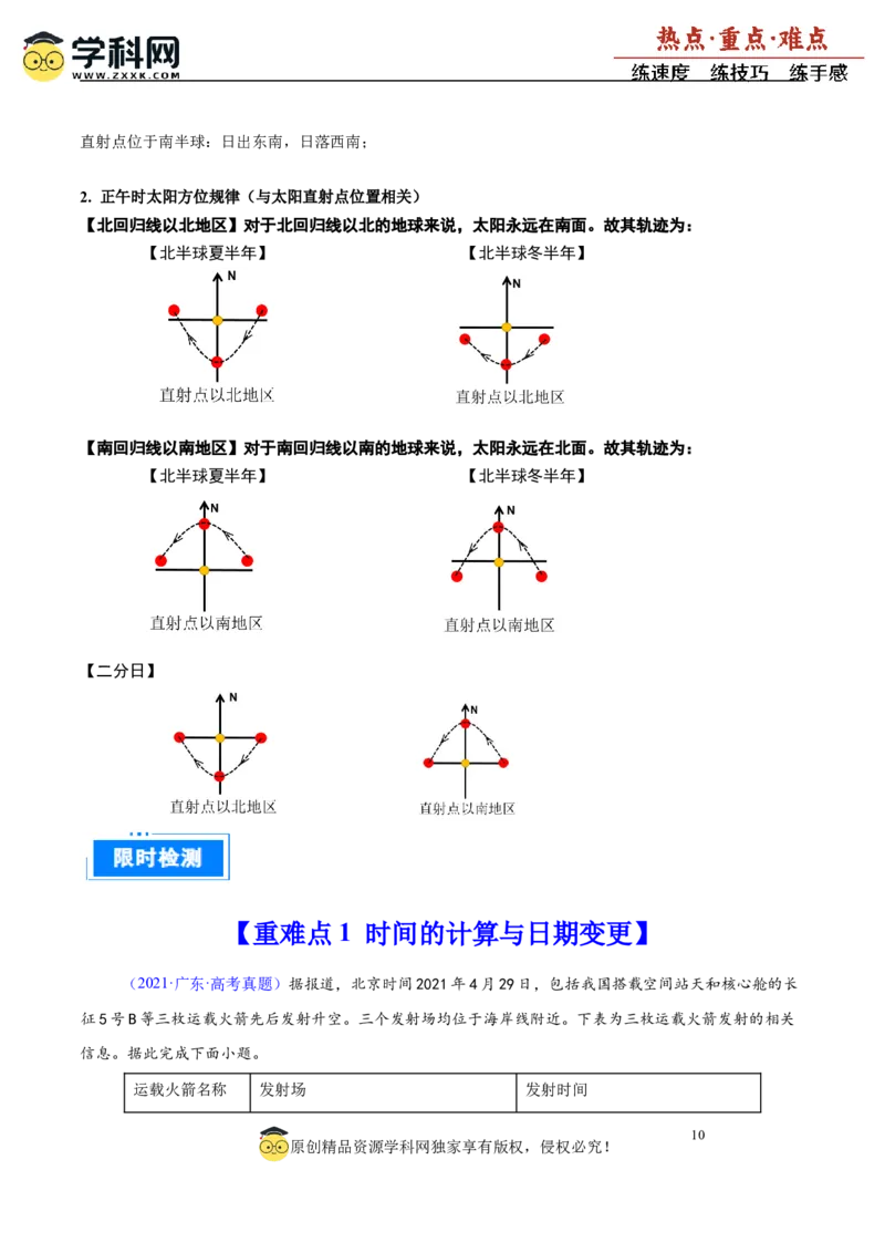 重难点02地球运动与生活生产（原卷版）_2025年新高考资料_二轮复习_01高考语文等多个文件_2025年高三地理高考二轮复习专项提升_重点&middot;难点&middot;热点专练（分地区）_广东专用