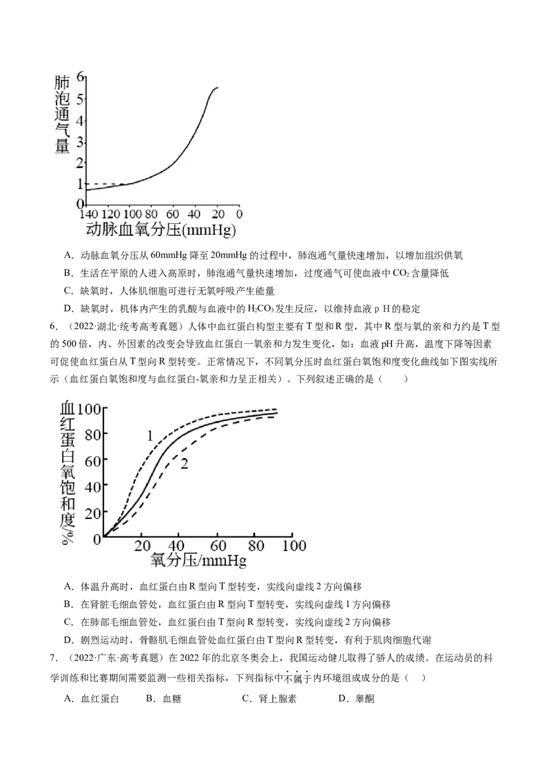 第25讲内环境与稳态（练习）（原卷版）_2024年新高考资料_1.2024一轮复习_2024年高考生物一轮复习讲练测（新教材新高考）