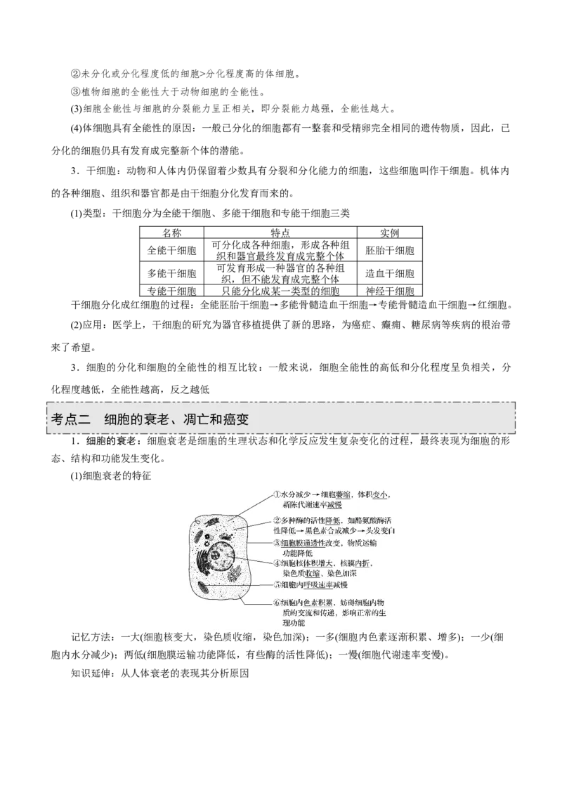 GKSW150_第11讲细胞的分化、衰老、凋亡与癌变-备战2022年高考生物一轮复习精品讲义（人教版）(原卷版)_新高考复习资料_2022年新高考复习资料