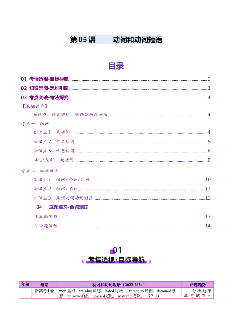 第05讲动词和动词短语（讲义）（原卷版）_03高考英语_新高考复习资料_2025年新高考复习_2025年高考英语一轮复习讲练测（新教材新高考，含2024年高考真题）_语法